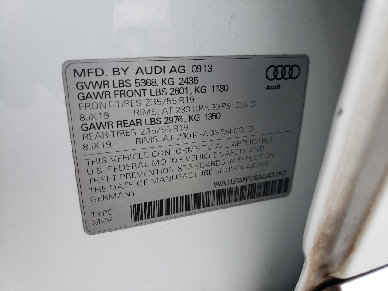 2014 Audi Q5 Premium Plus VIN: WA1LFAFP7EA043767 Lot: 93319285