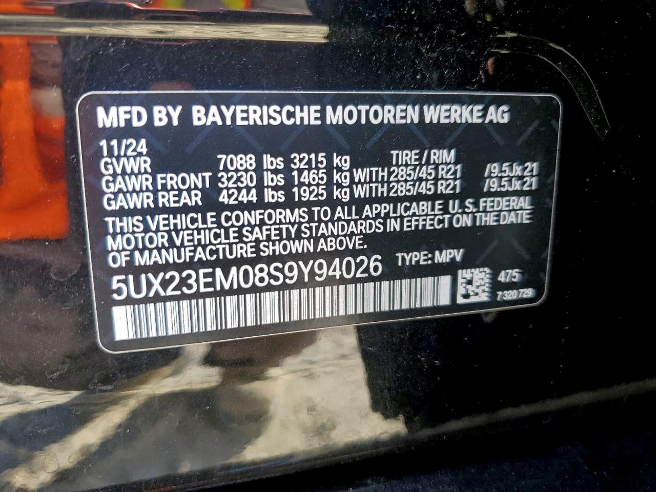2025 BMW X7 xDrive40I VIN: 5UX23EM08S9Y94026 Lot: 92616245