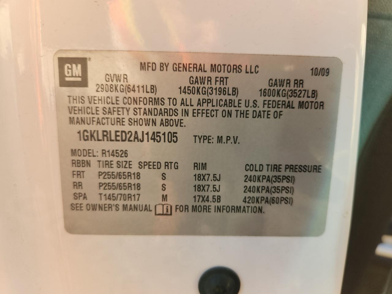 2010 GMC Acadia Sle VIN: 1GKLRLED2AJ145105 Lot: 92417455