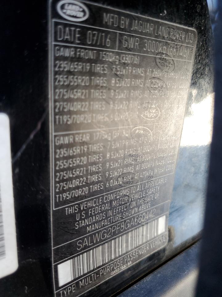 2016 Land Rover Range Rover Sport Se VIN: SALWG2PF8GA660442 Lot: 92792565