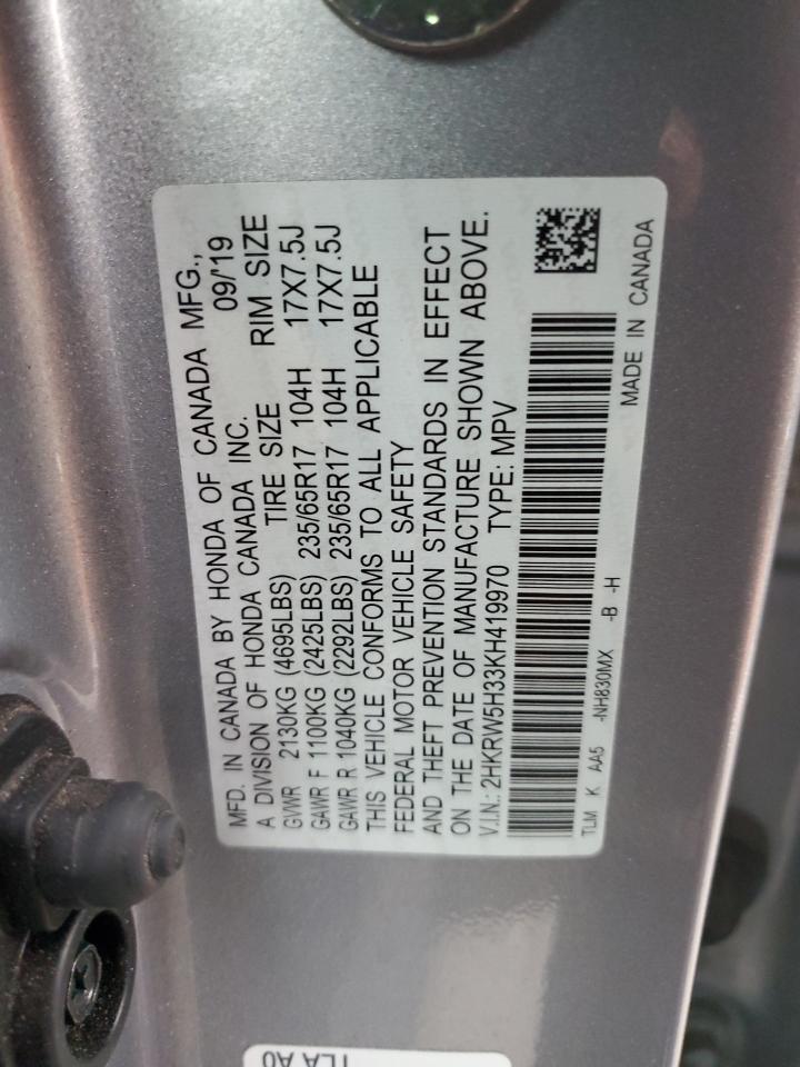 2019 Honda Cr-V Lx VIN: 2HKRW5H33KH419970 Lot: 92640575