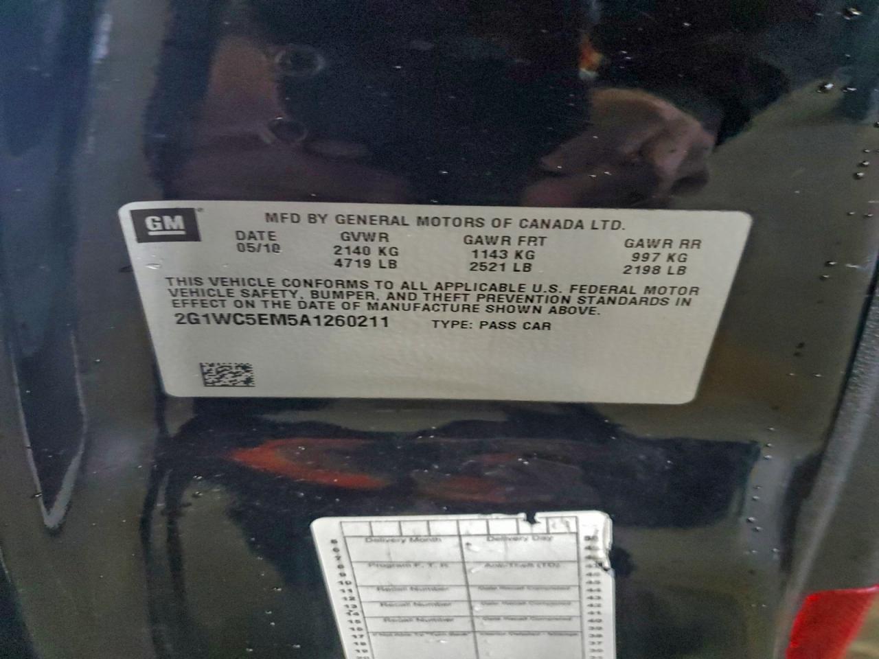 2010 Chevrolet Impala Ltz VIN: 2G1WC5EM5A1260211 Lot: 93929405