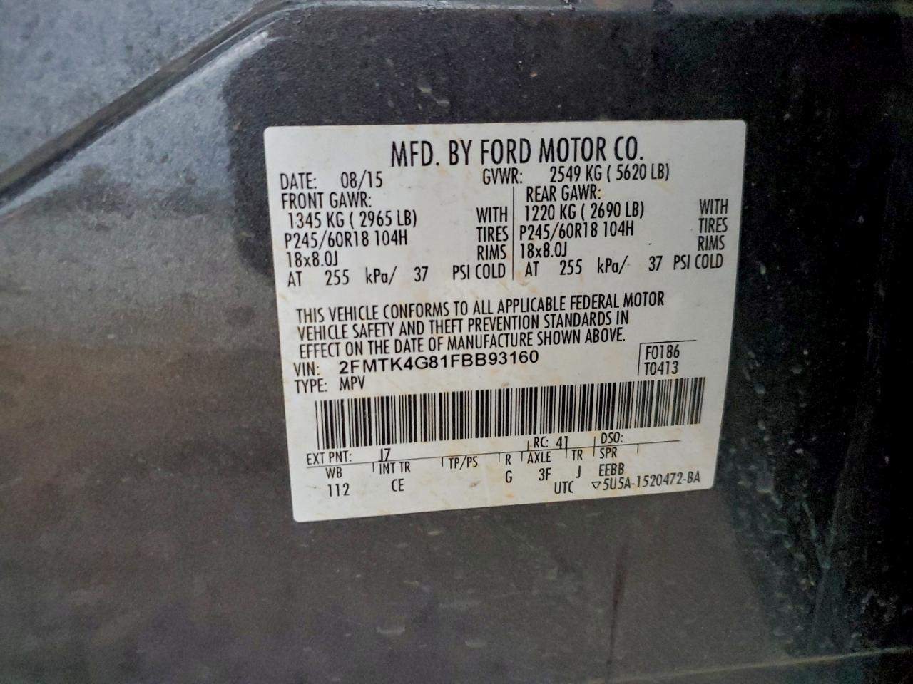 2015 Ford Edge Se VIN: 2FMTK4G81FBB93160 Lot: 94632465