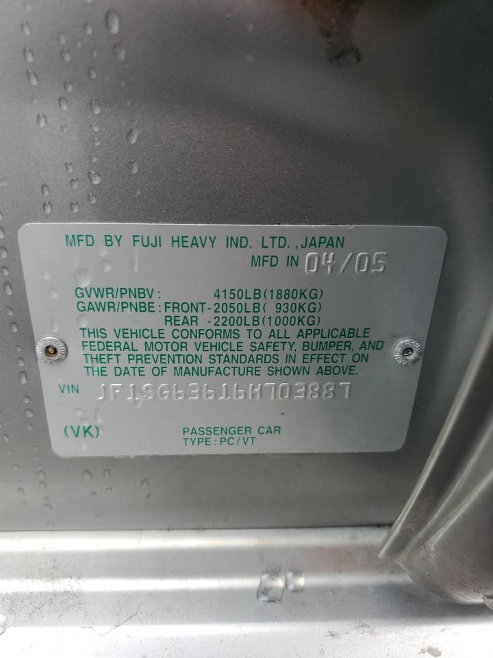 2006 Subaru Forester 2.5X VIN: JF1SG63616H703887 Lot: 93104455