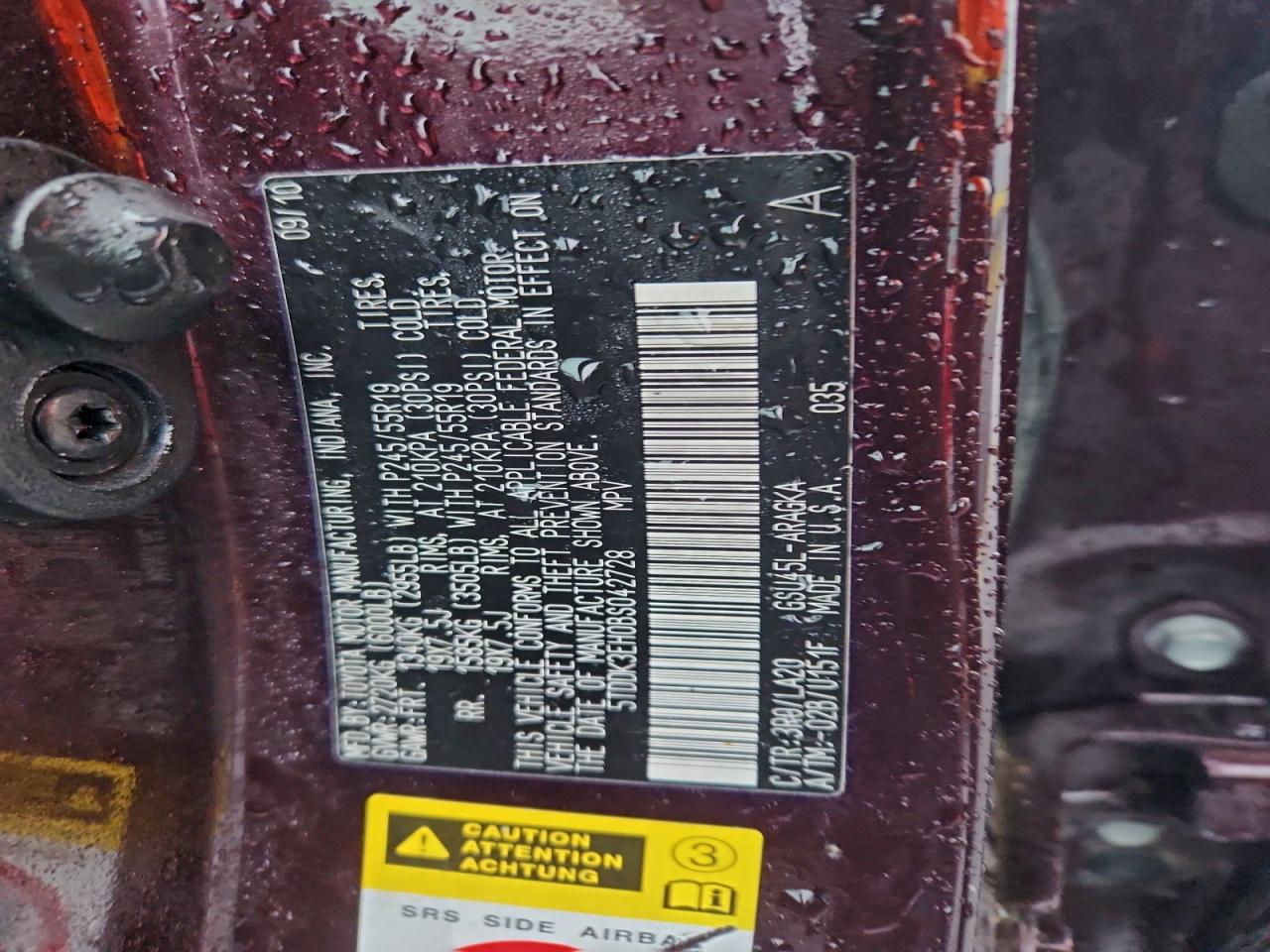 2011 Toyota Highlander Limited VIN: 5TDDK3EH0BS042728 Lot: 94712925