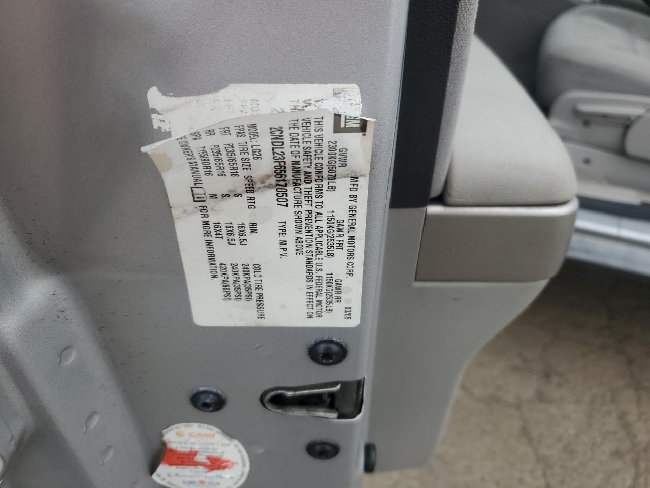 2005 Chevrolet Equinox Ls VIN: 2CNDL23F656170507 Lot: 92493245