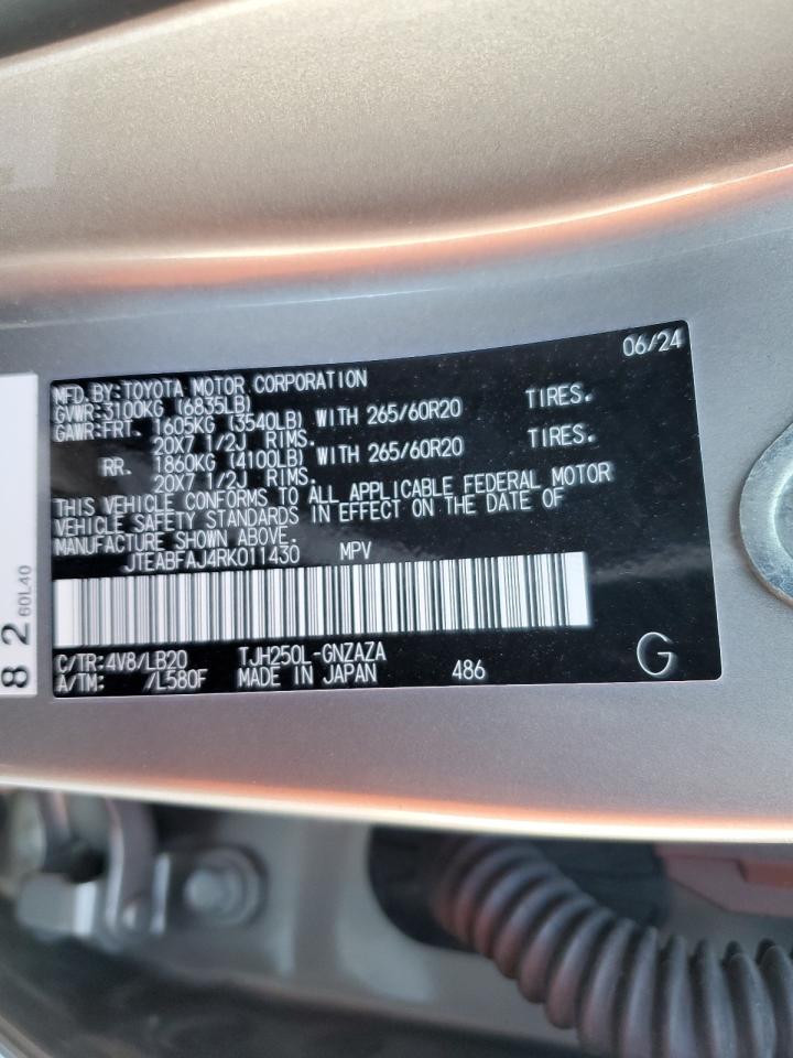 2024 Toyota Land Cruiser Base VIN: JTEABFAJ4RK011430 Lot: 90755505