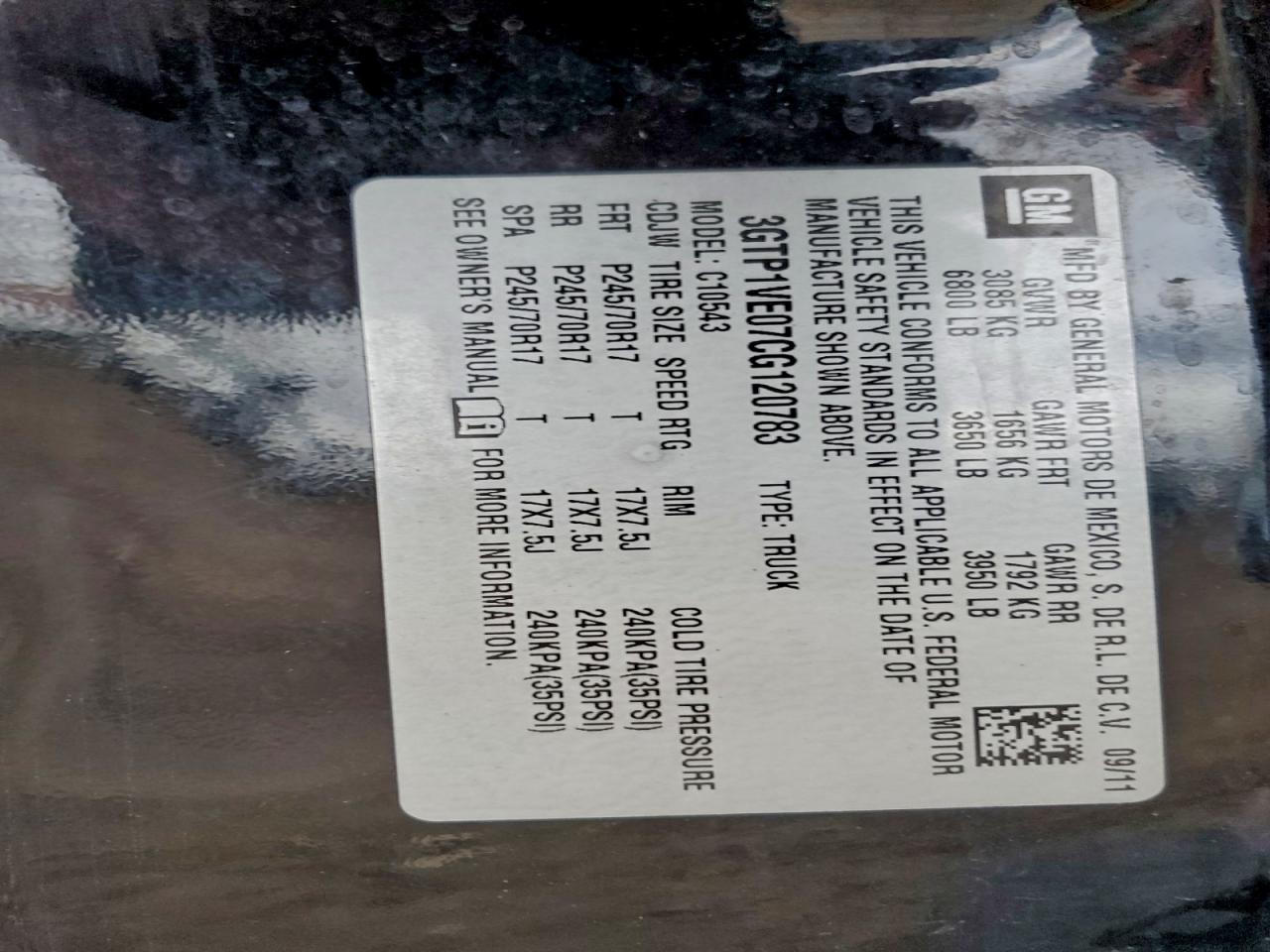 2012 GMC Sierra C1500 Sle VIN: 3GTP1VE07CG120783 Lot: 94517685