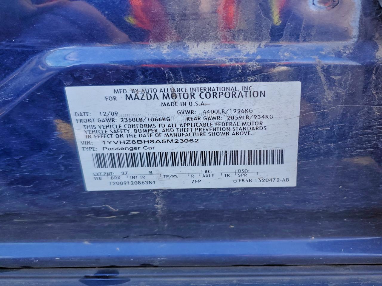 2010 Mazda 6 I VIN: 1YVHZ8BH8A5M23062 Lot: 93355035