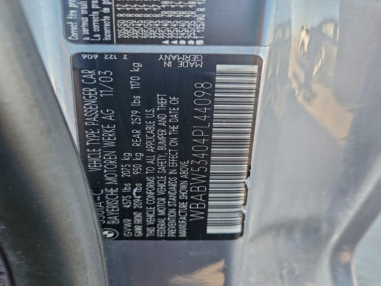 2004 BMW 330 Ci VIN: WBABW53404PL44098 Lot: 93835555