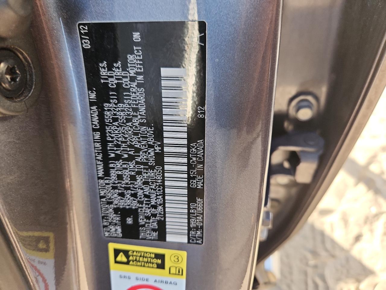 2012 Lexus Rx 350 VIN: 2T2BK1BA1CC148050 Lot: 91421295