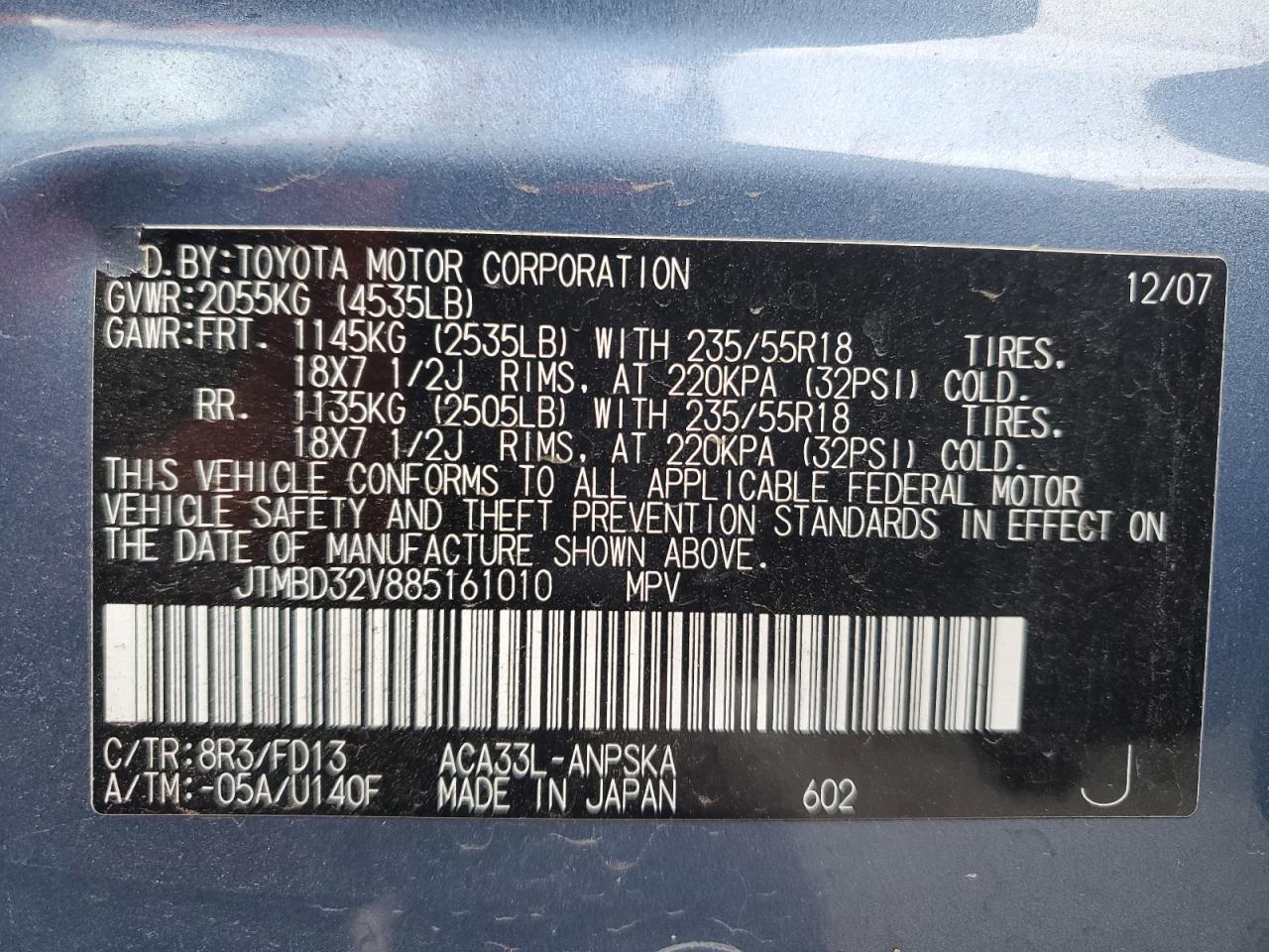 2008 Toyota Rav4 Sport VIN: JTMBD32V885161010 Lot: 93555385