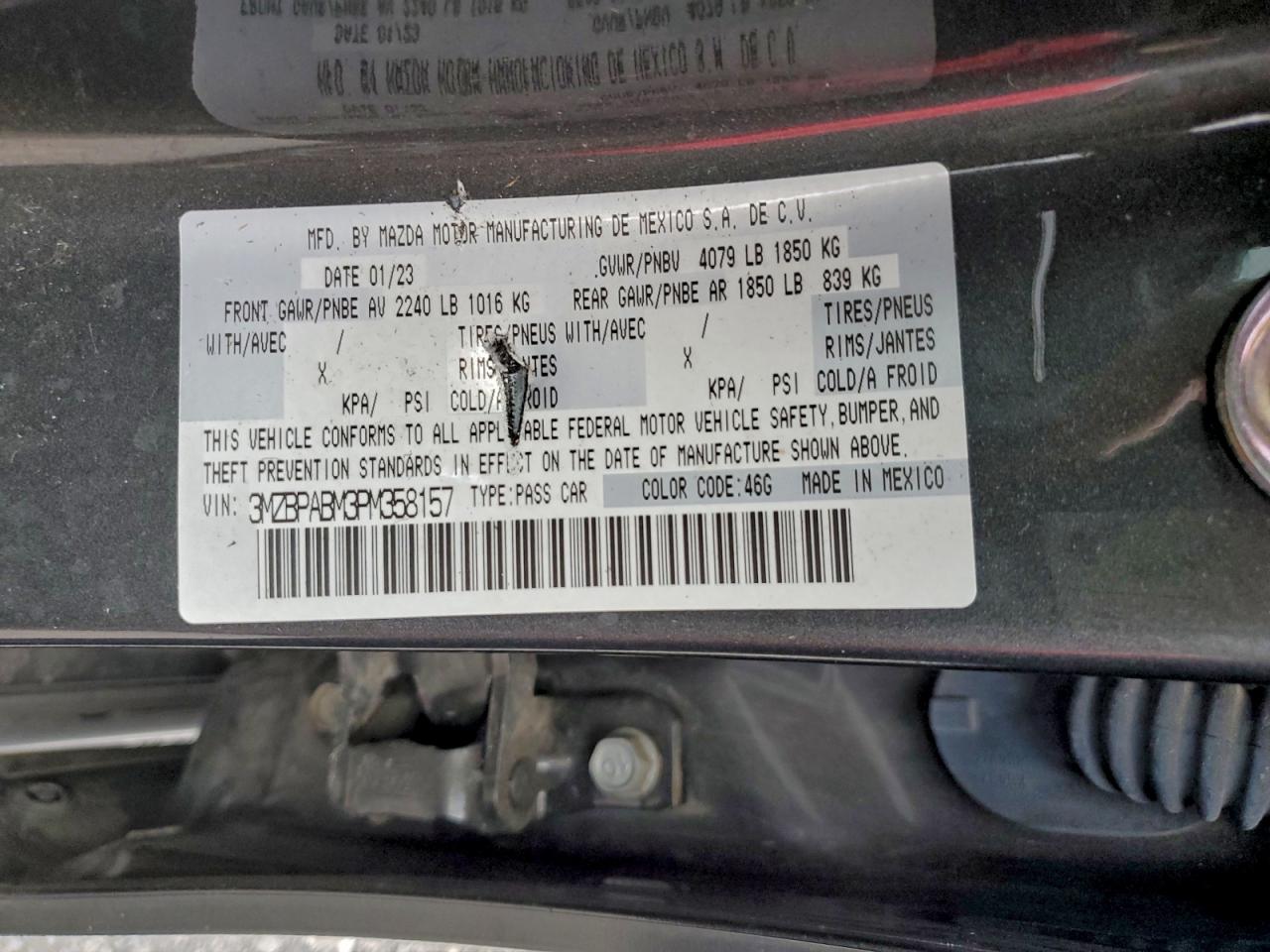 2023 Mazda 3 Select VIN: 3MZBPABM3PM358157 Lot: 94589745