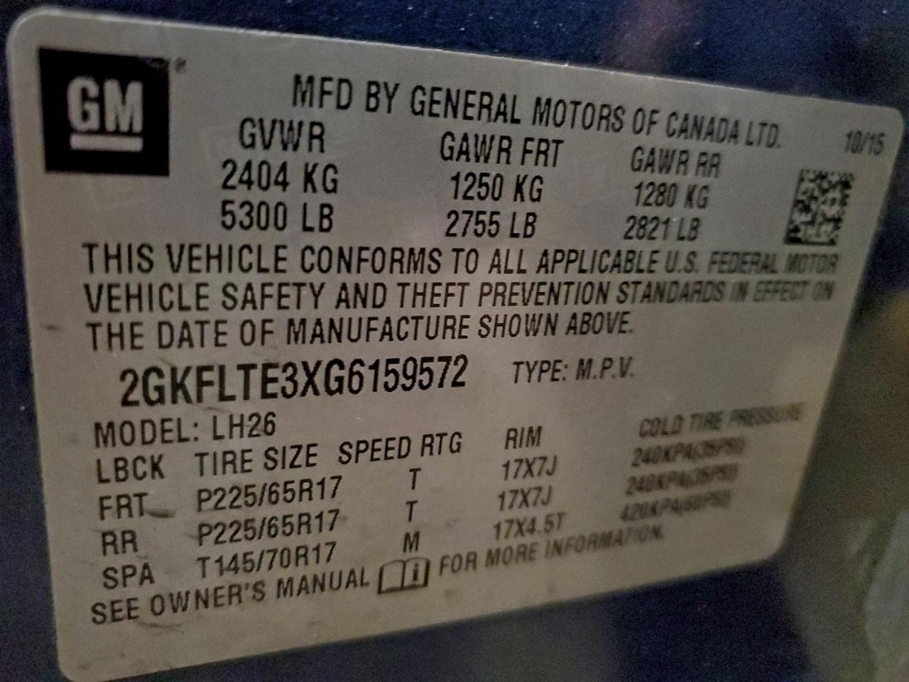 2016 GMC Terrain Sle VIN: 2GKFLTE3XG6159572 Lot: 93955785