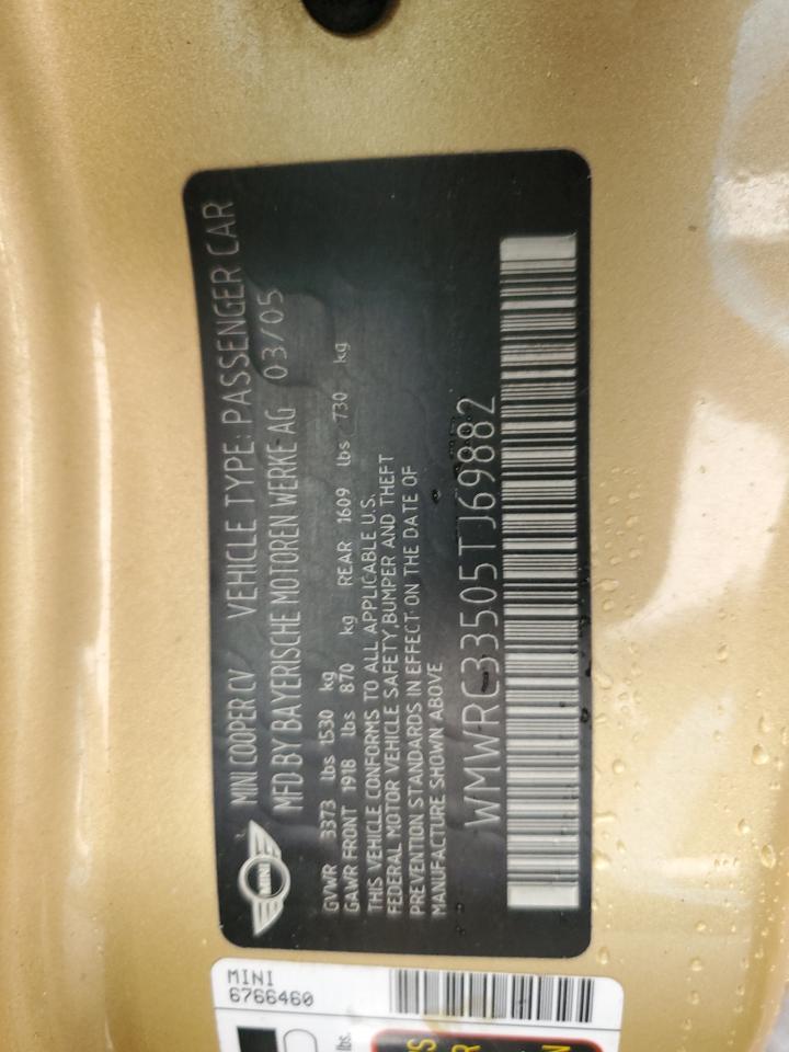 2005 Mini Cooper VIN: WMWRC33505TJ69882 Lot: 93704625