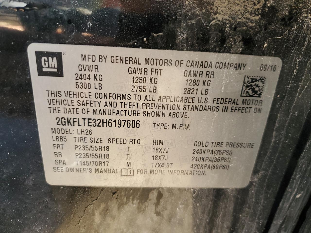 2017 GMC Terrain Sle VIN: 2GKFLTE32H6197606 Lot: 91899255