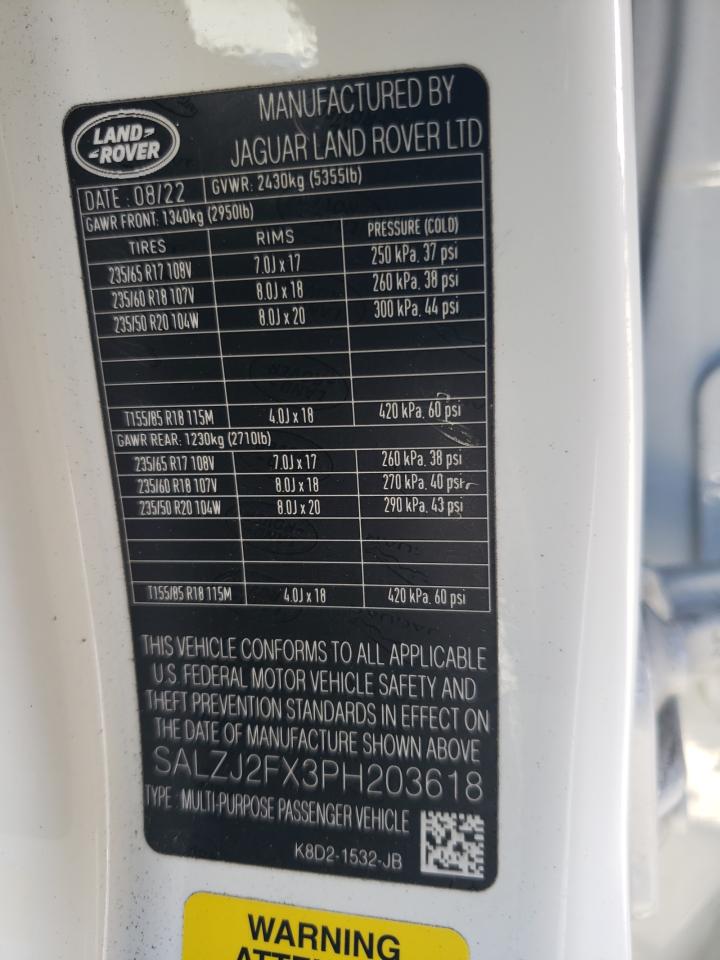 2023 Land Rover Range Rover Evoque S VIN: SALZJ2FX3PH203618 Lot: 90417285