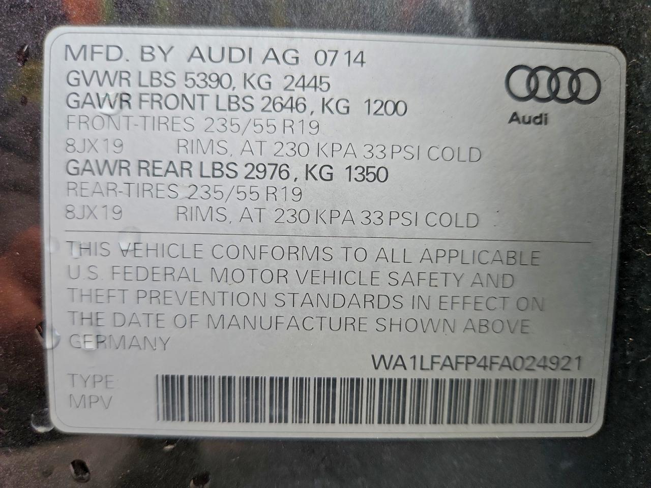 2015 Audi Q5 Premium Plus VIN: WA1LFAFP4FA024921 Lot: 94168895