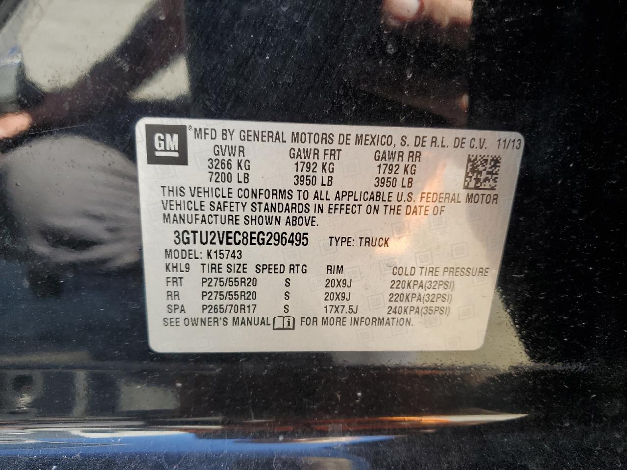 2014 GMC Sierra K1500 Slt VIN: 3GTU2VEC8EG296495 Lot: 92330595