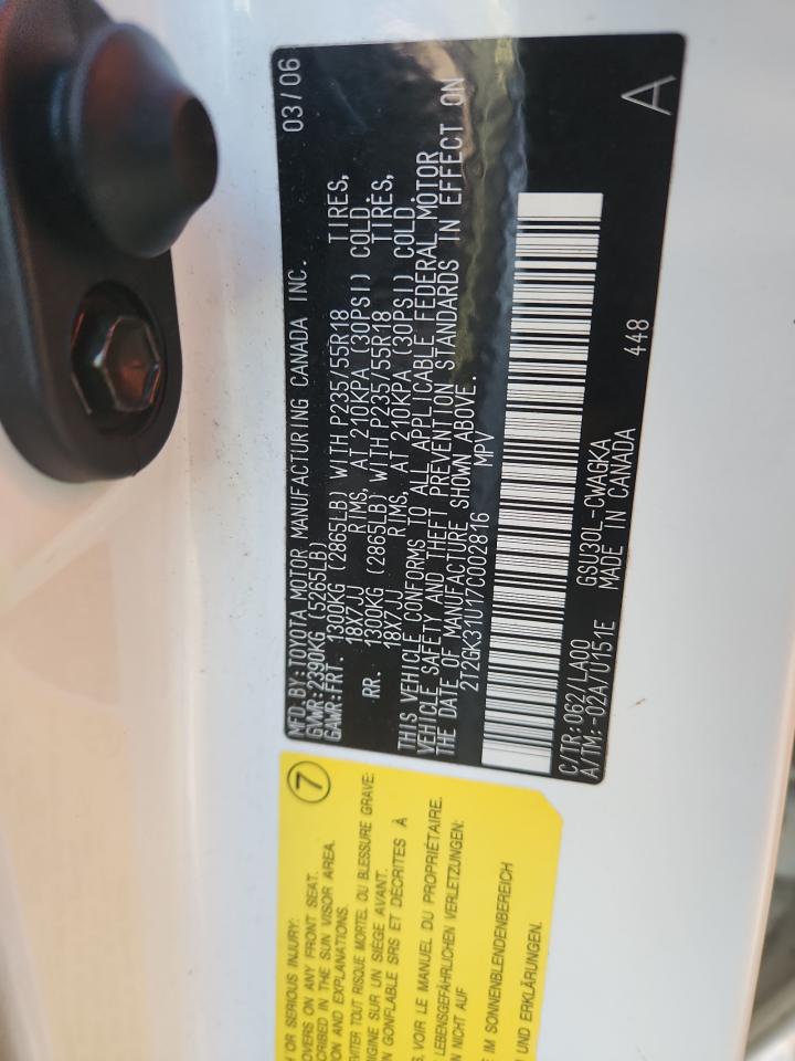 2007 Lexus Rx 350 VIN: 2T2GK31U17C002816 Lot: 91625645