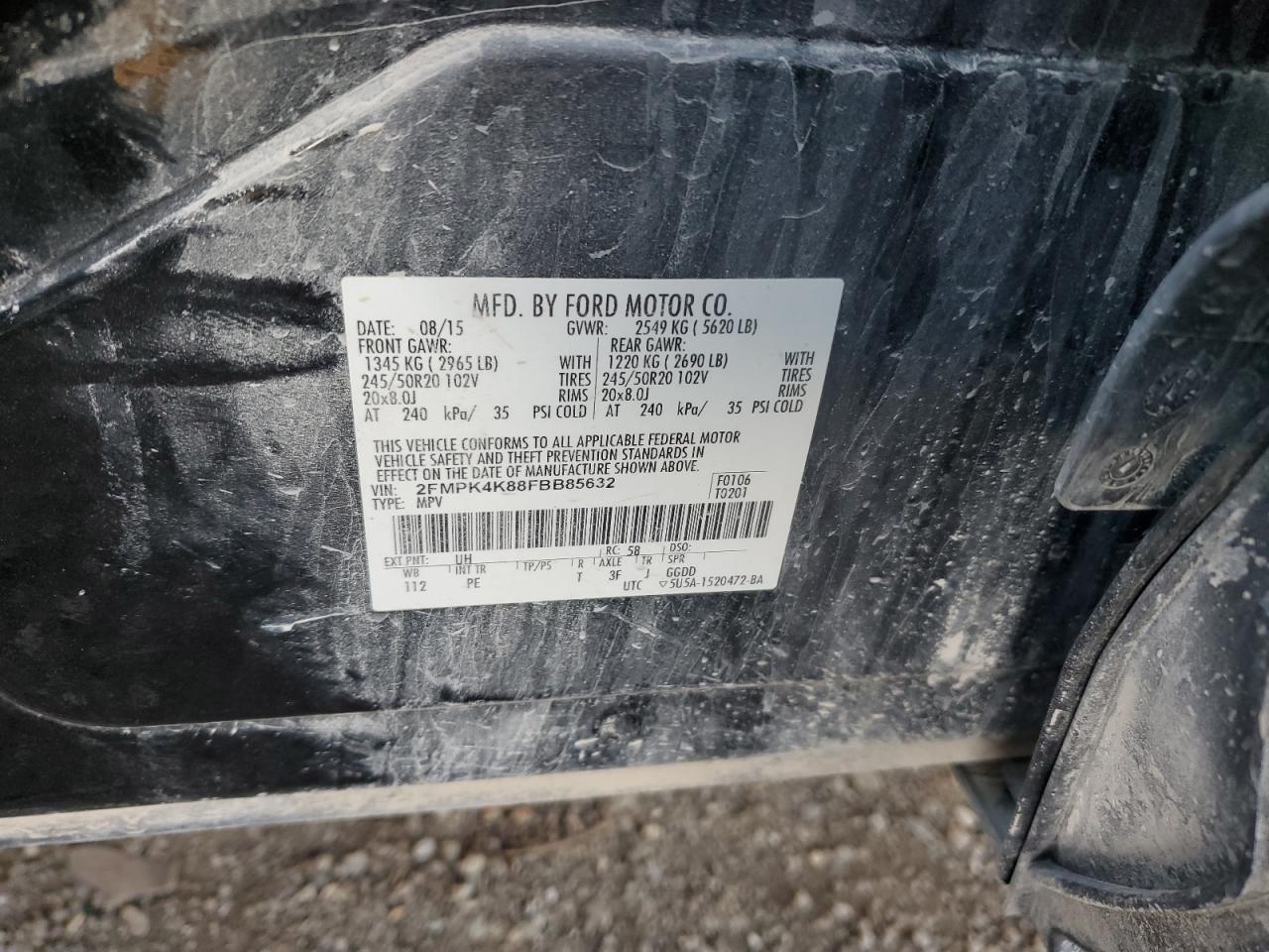 2015 Ford Edge Titanium VIN: 2FMPK4K88FBB85632 Lot: 92095365