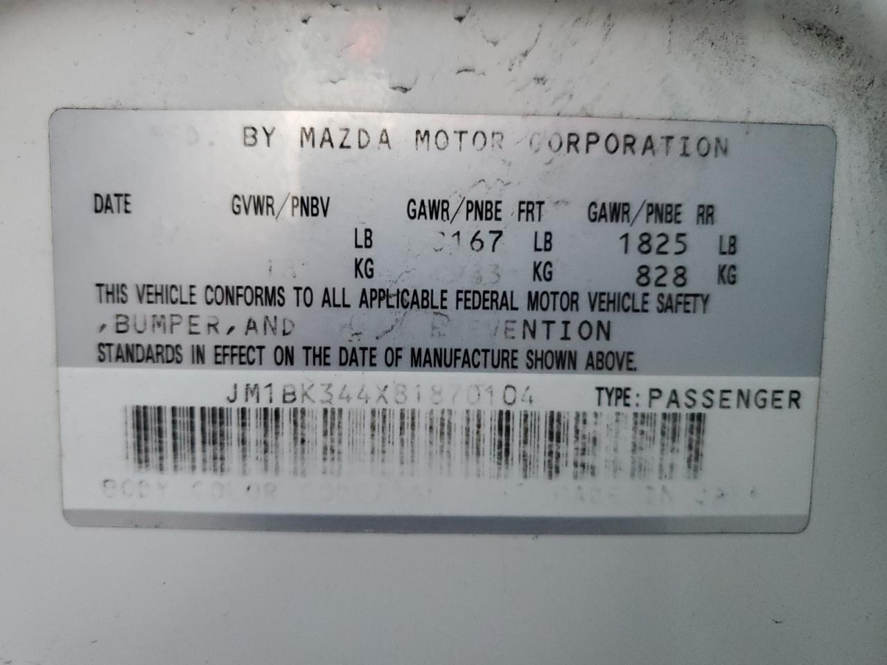 2008 Mazda 3 Hatchback VIN: JM1BK344X81870104 Lot: 91936605