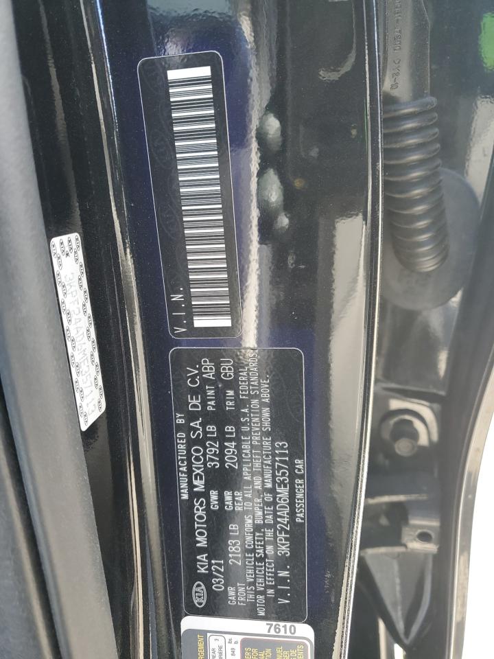 2021 Kia Forte Fe VIN: 3KPF24AD6ME357113 Lot: 91899855