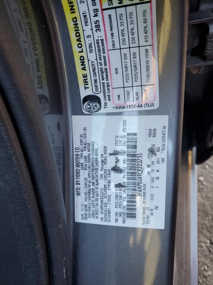 2012 Ford Fusion Sel VIN: 3FAHP0JA9CR223735 Lot: 91921505