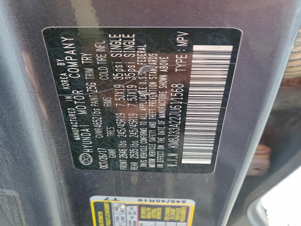 2018 Hyundai Tucson Value VIN: KM8J33A22JU611568 Lot: 93892215