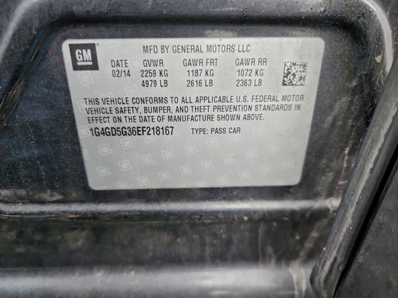 2014 Buick Lacrosse Premium VIN: 1G4GD5G36EF218167 Lot: 93288735