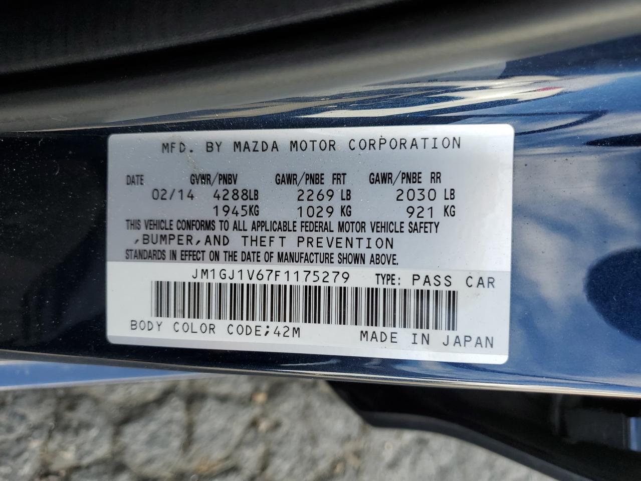 2015 Mazda 6 Touring VIN: JM1GJ1V67F1175279 Lot: 92236855