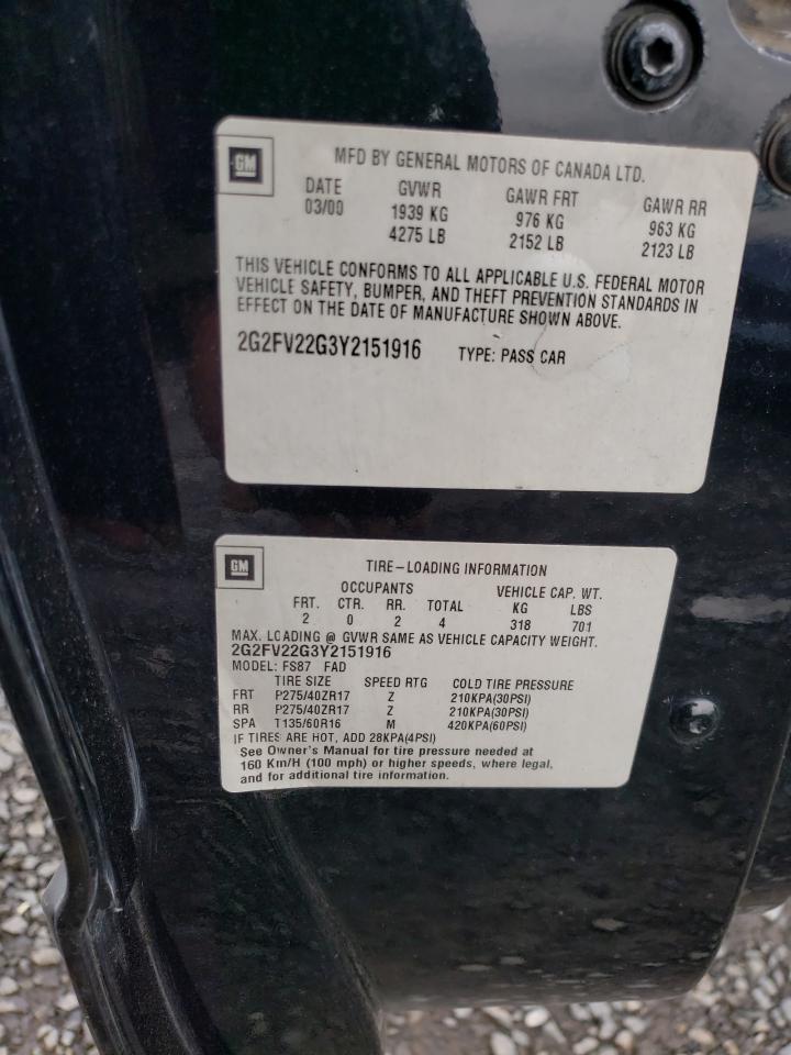 2000 Pontiac Firebird Formula VIN: 2G2FV22G3Y2151916 Lot: 93311845