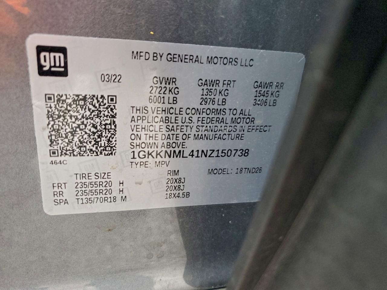 2022 GMC Acadia Slt VIN: 1GKKNML41NZ150738 Lot: 93913855