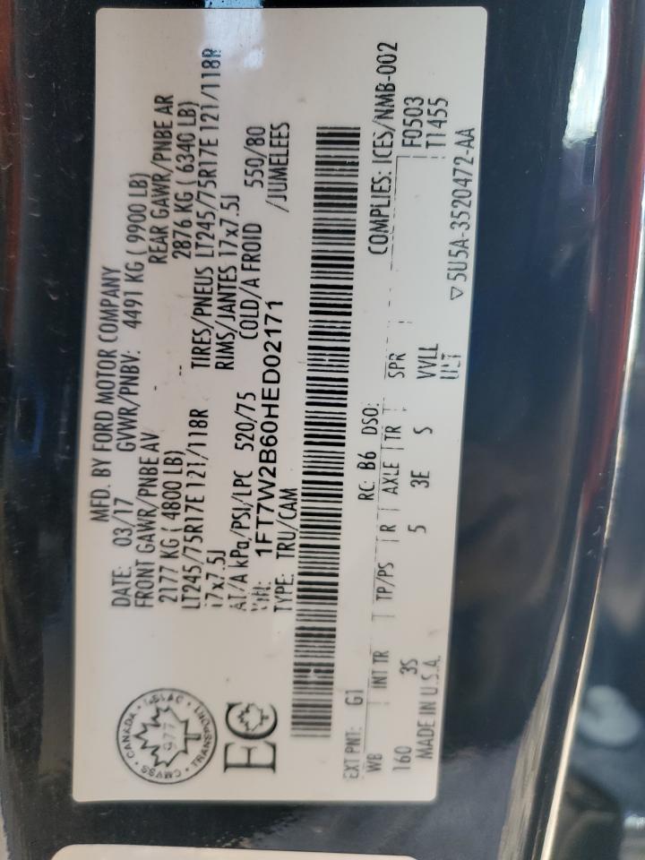 2017 Ford F250 Super Duty VIN: 1FT7W2B60HED02171 Lot: 92083045