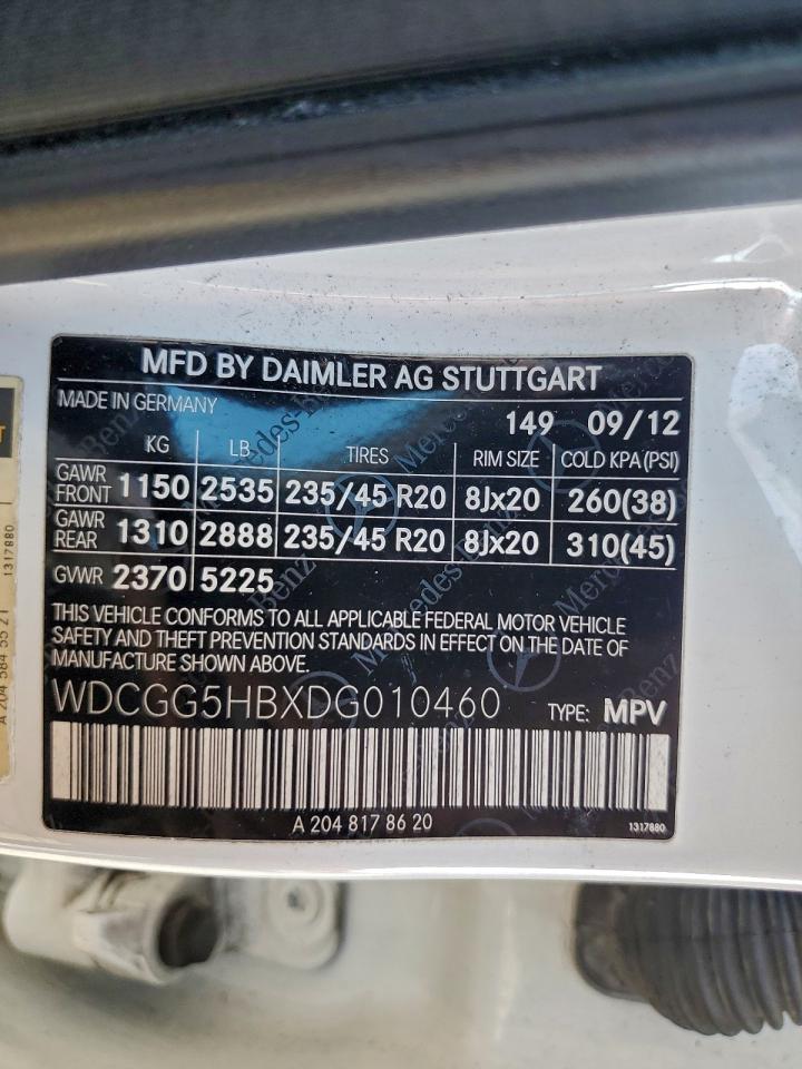 2013 Mercedes-Benz Glk 350 VIN: WDCGG5HBXDG010460 Lot: 93978275