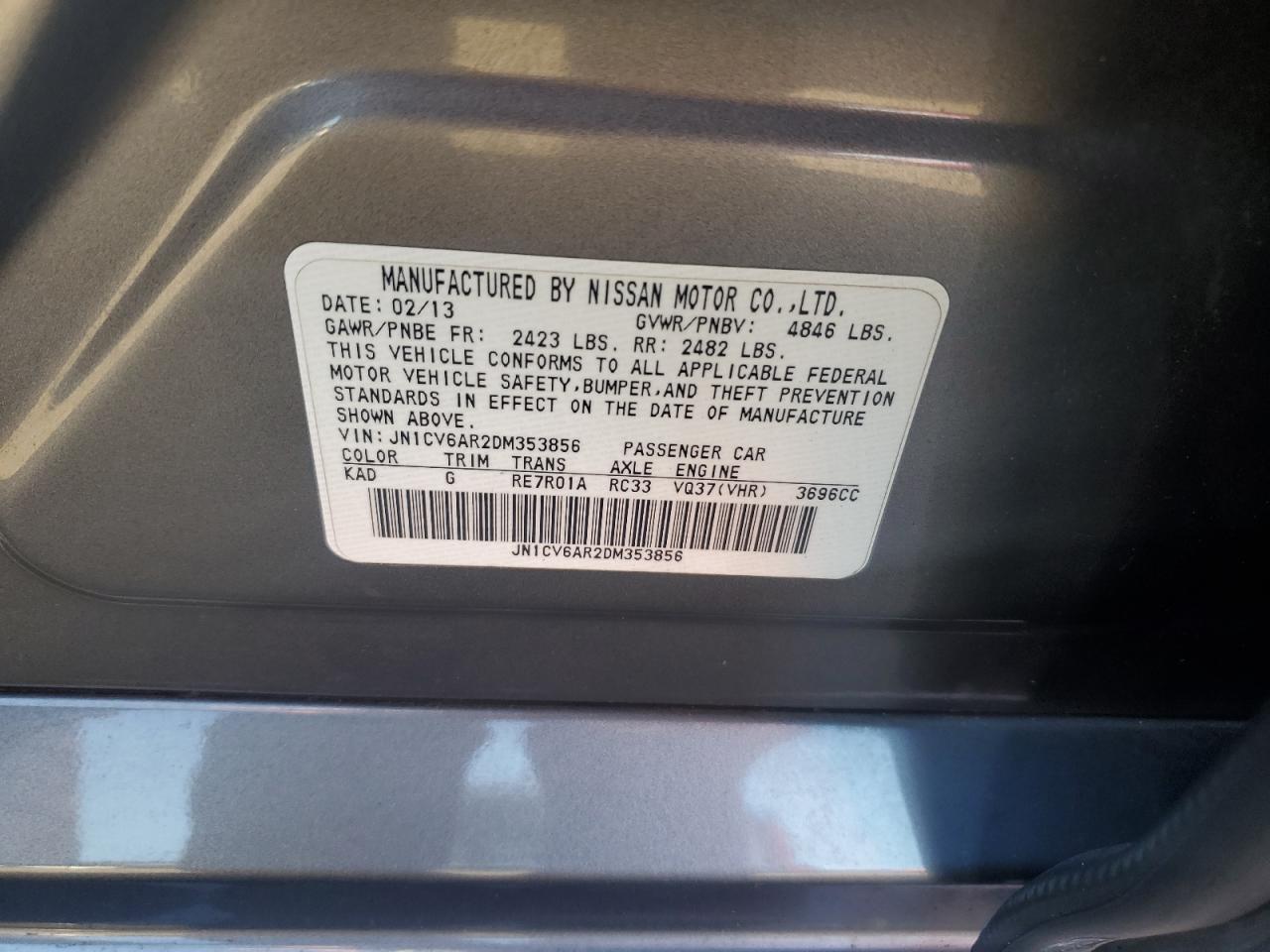 2013 Infiniti G37 VIN: JN1CV6AR2DM353856 Lot: 93060395