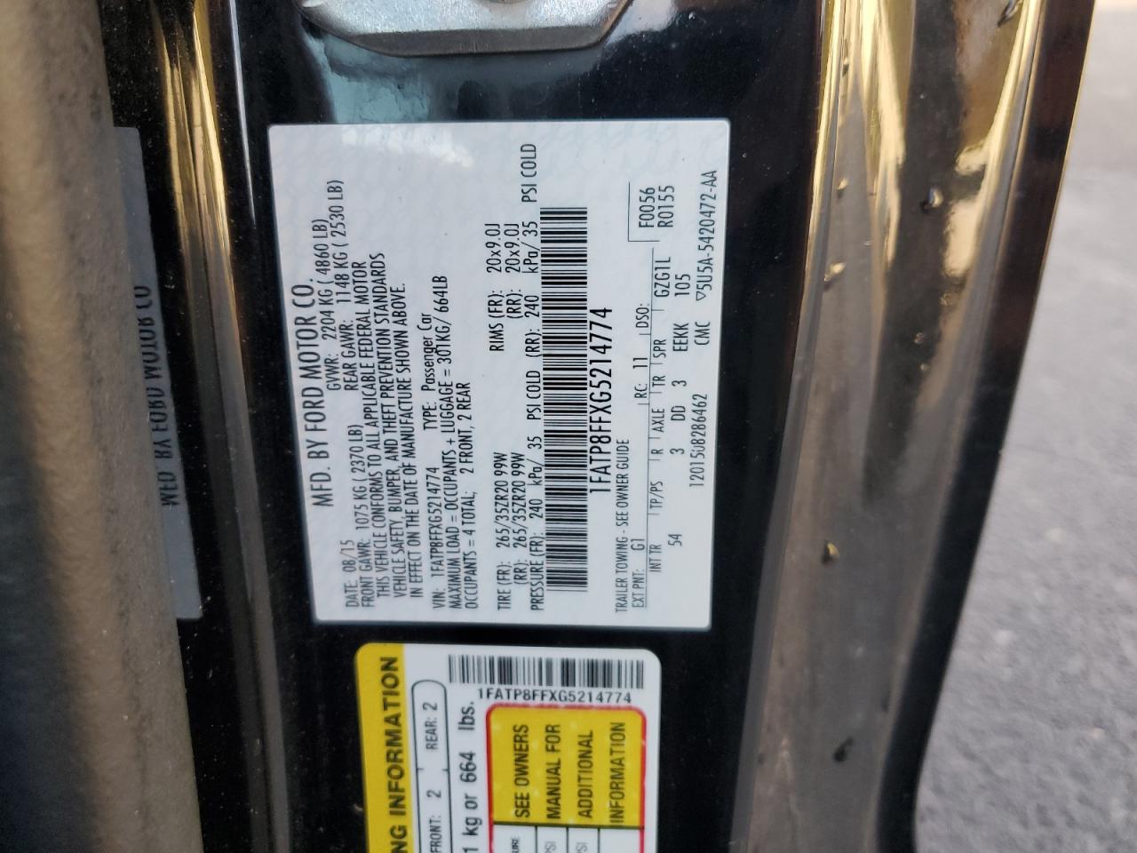 2016 Ford Mustang Gt VIN: 1FATP8FFXG5214774 Lot: 91483585