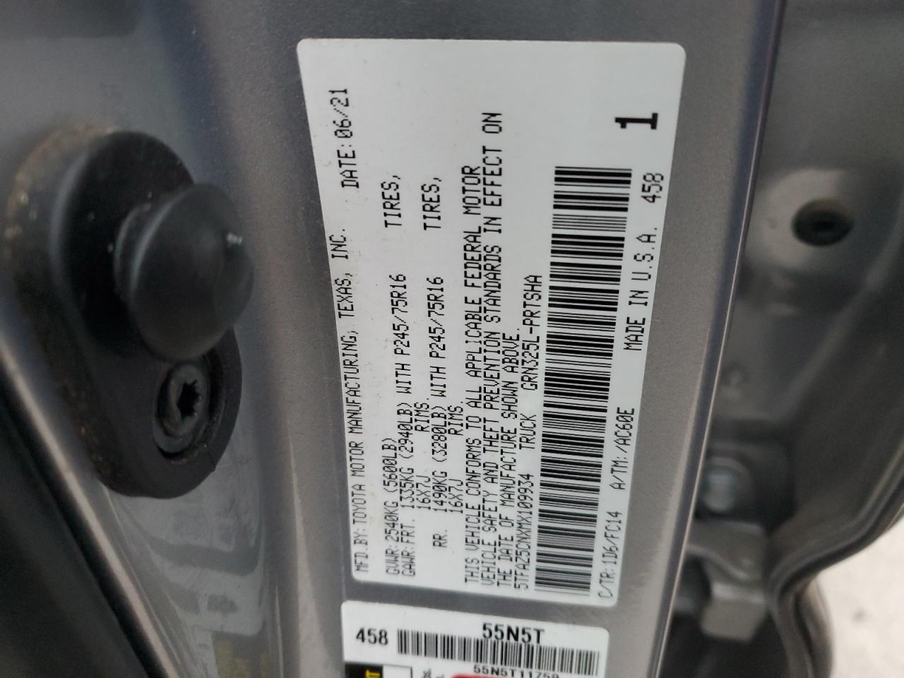 2021 Toyota Tacoma Double Cab VIN: 5TFAZ5CNXMX109934 Lot: 92274625