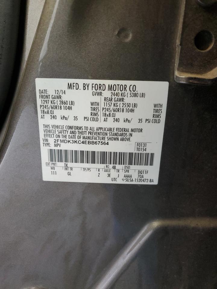 2014 Ford Edge Limited VIN: 2FMDK3KC4EBB67564 Lot: 92923405