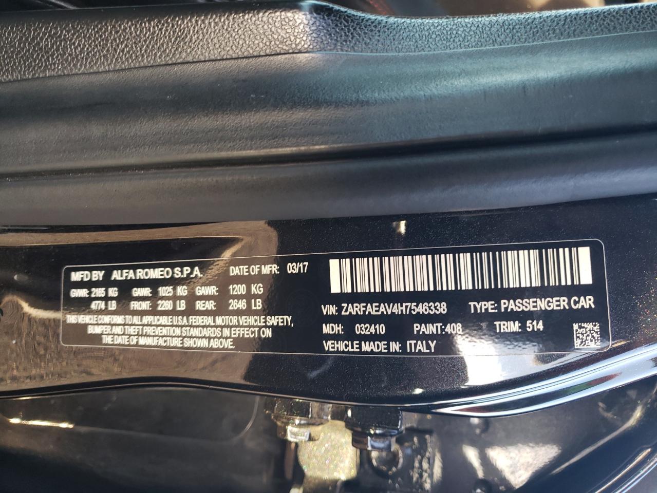 2017 Alfa Romeo Giulia Quadrifoglio VIN: ZARFAEAV4H7546338 Lot: 93392415
