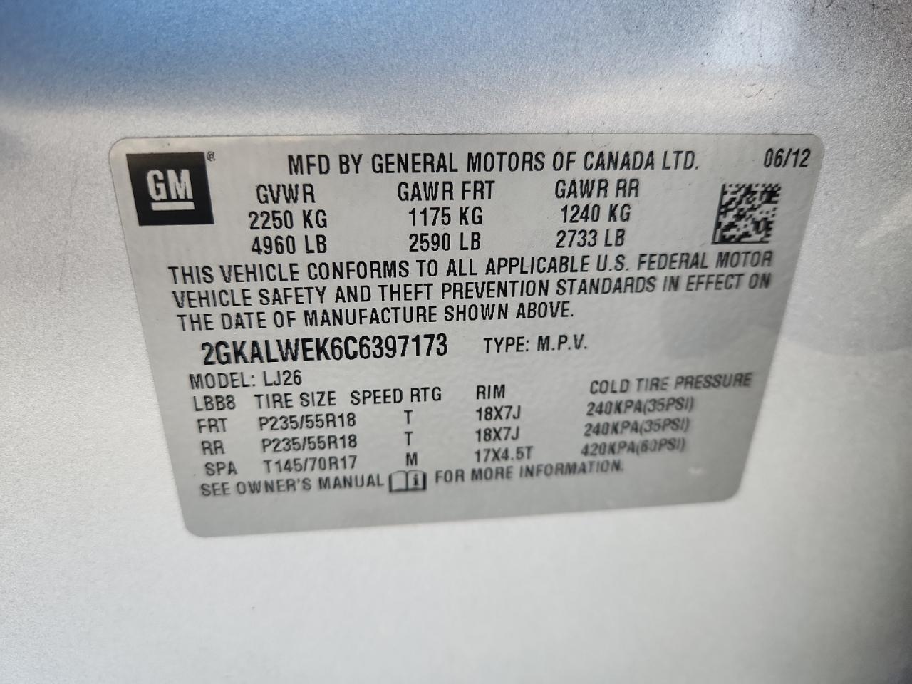 2012 GMC Terrain Slt VIN: 2GKALWEK6C6397173 Lot: 92881605