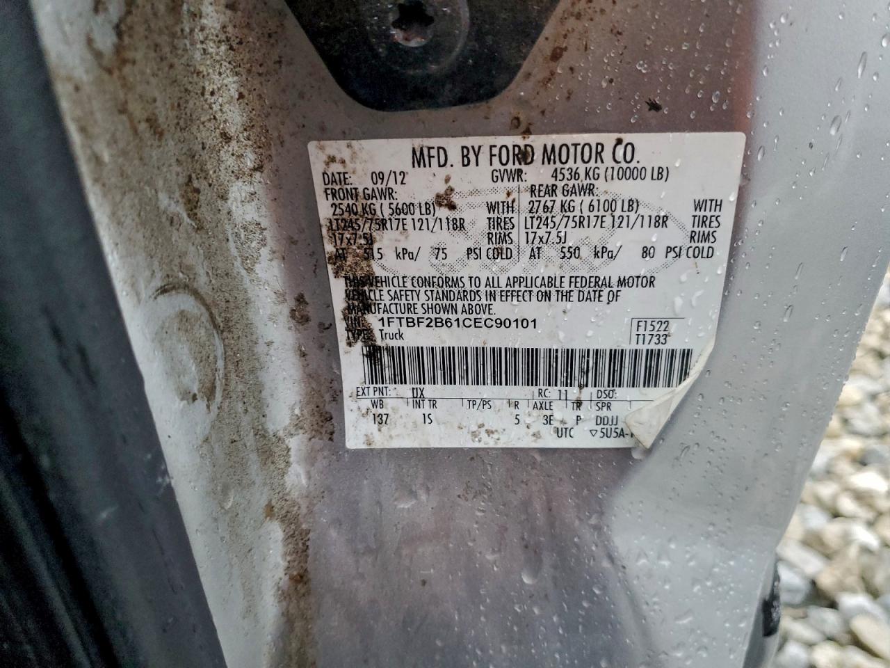 2012 Ford F250 Super Duty VIN: 1FTBF2B61CEC90101 Lot: 93826115