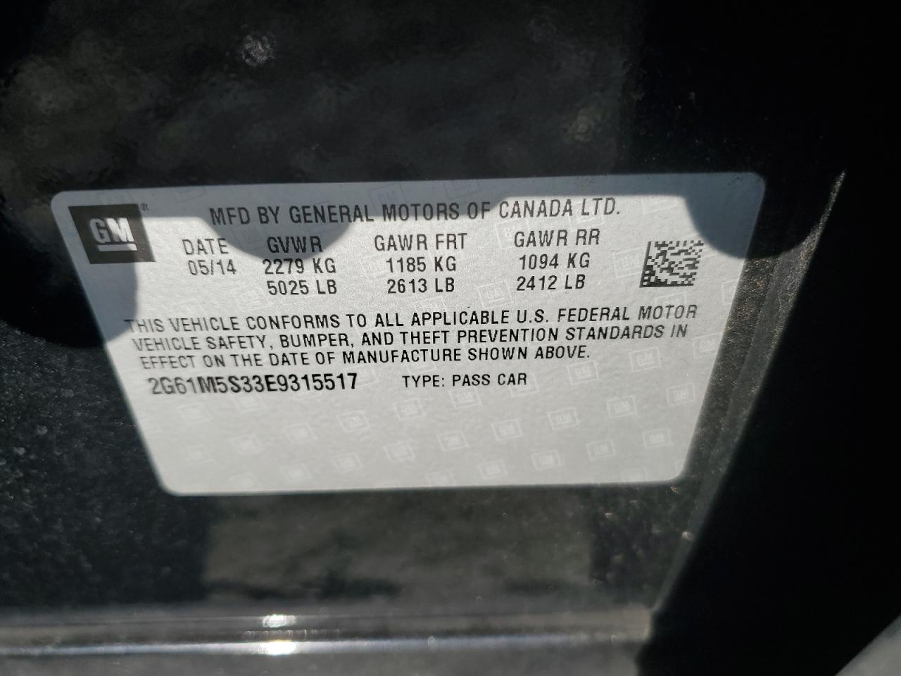 2014 Cadillac Xts Luxury Collection VIN: 2G61M5S33E9315517 Lot: 93007075