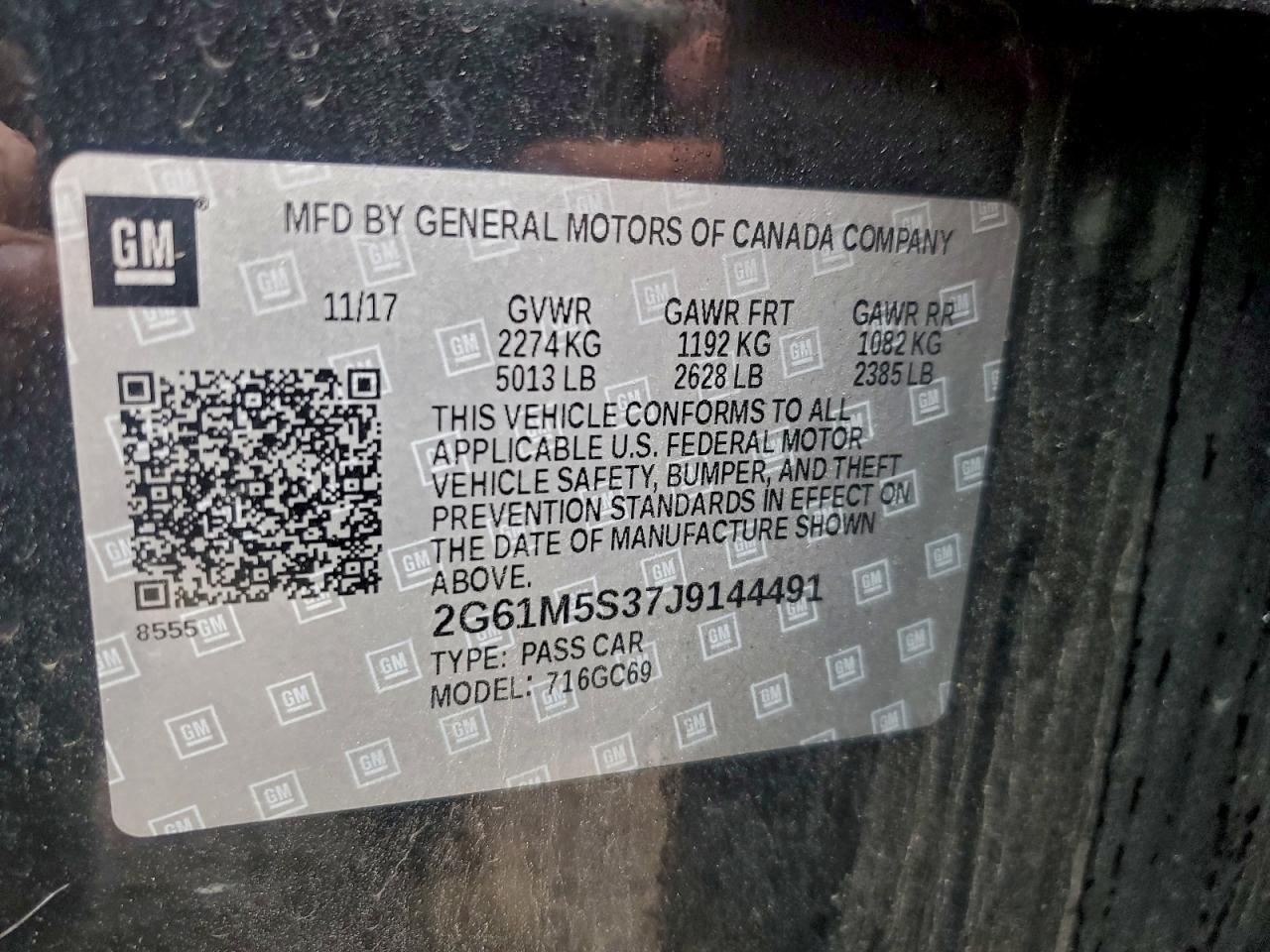 2018 Cadillac Xts Luxury VIN: 2G61M5S37J9144491 Lot: 94445975