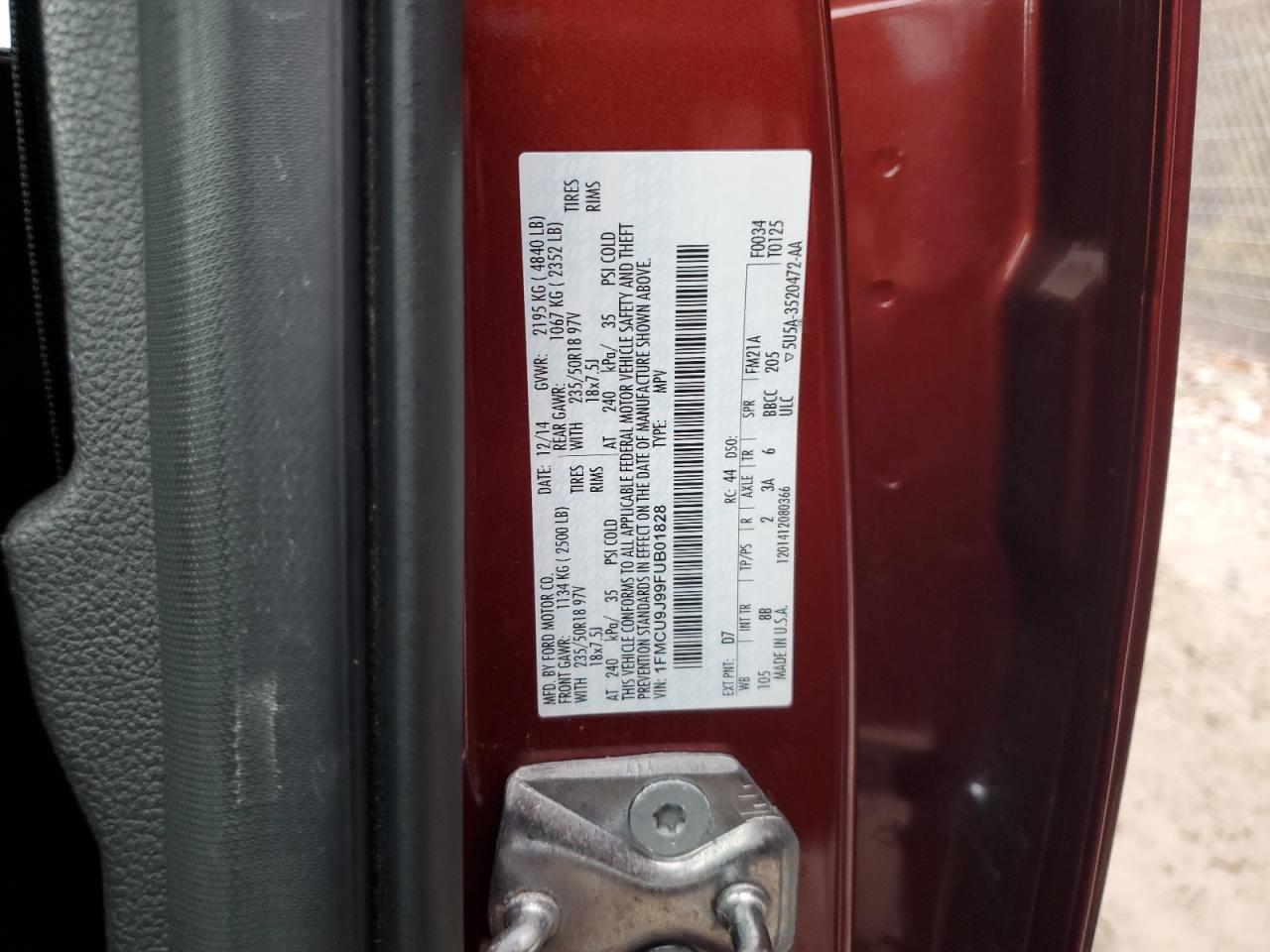 2015 Ford Escape Titanium VIN: 1FMCU9J99FUB01828 Lot: 92355715