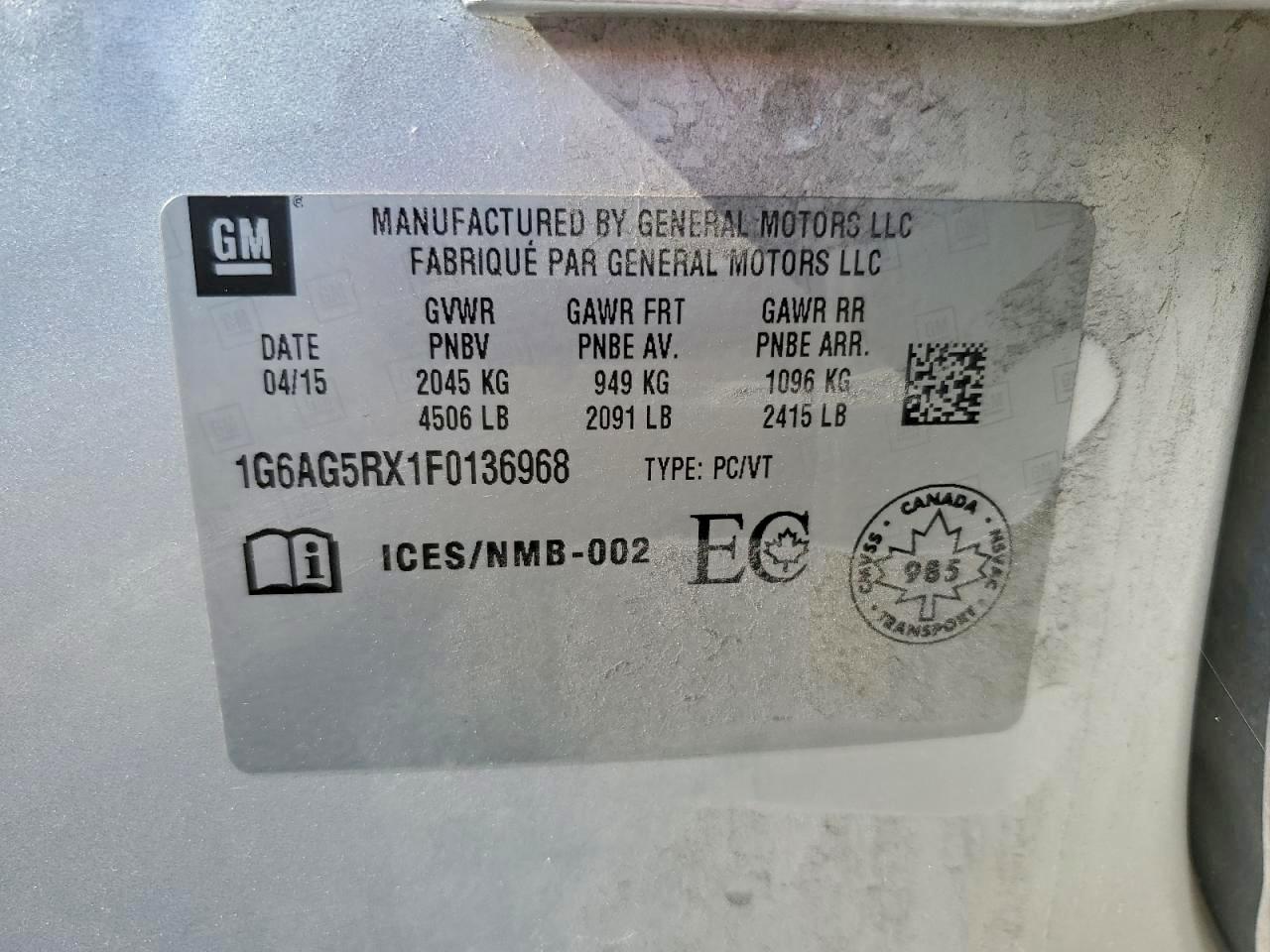 2015 Cadillac Ats VIN: 1G6AG5RX1F0136968 Lot: 94328335