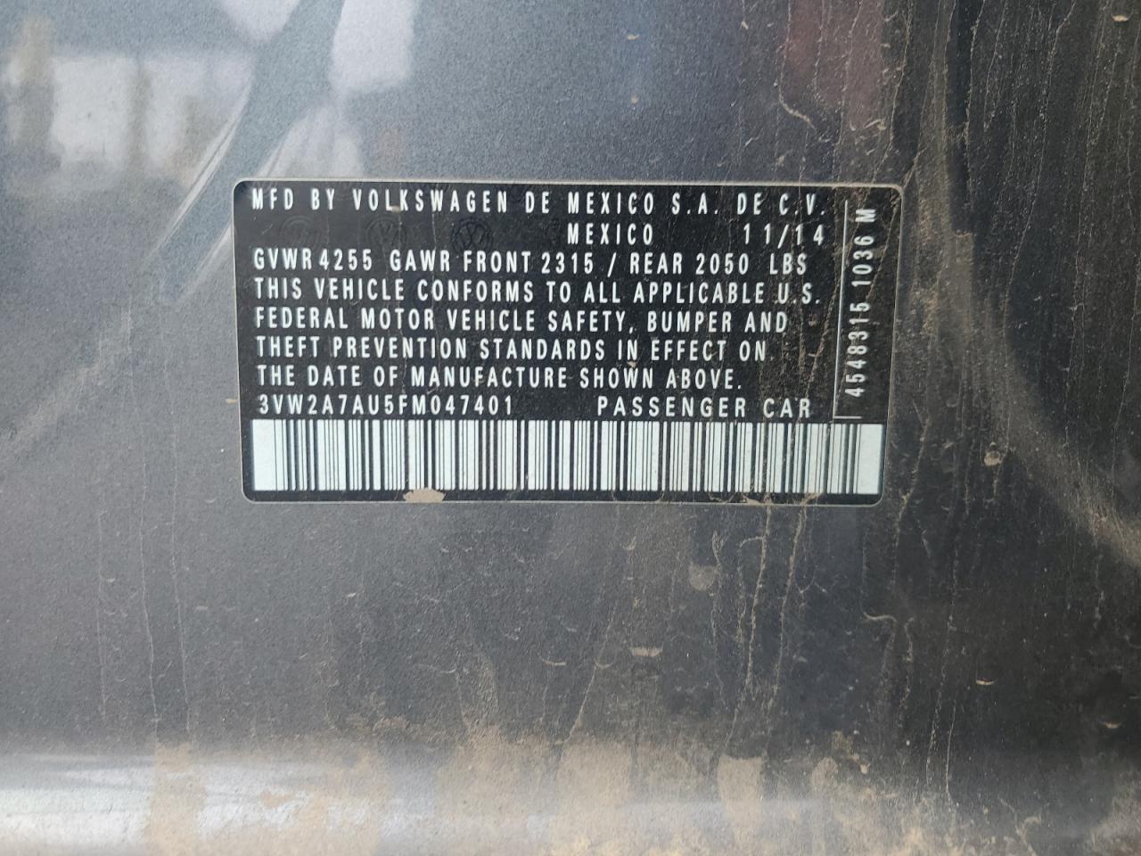 2015 Volkswagen Golf Tdi VIN: 3VW2A7AU5FM047401 Lot: 91732915