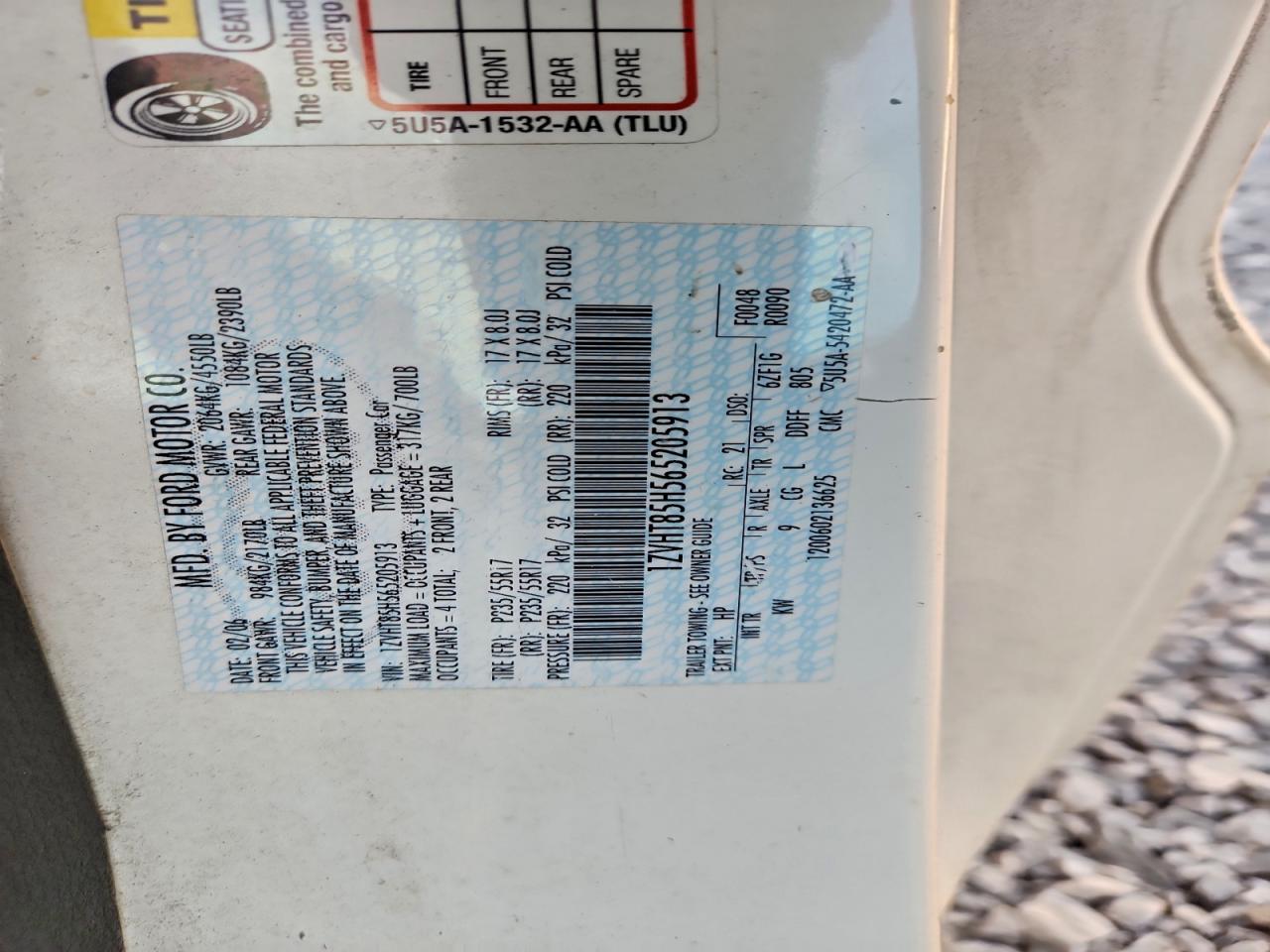 2006 Ford Mustang Gt VIN: 1ZVHT85H565205913 Lot: 94127375