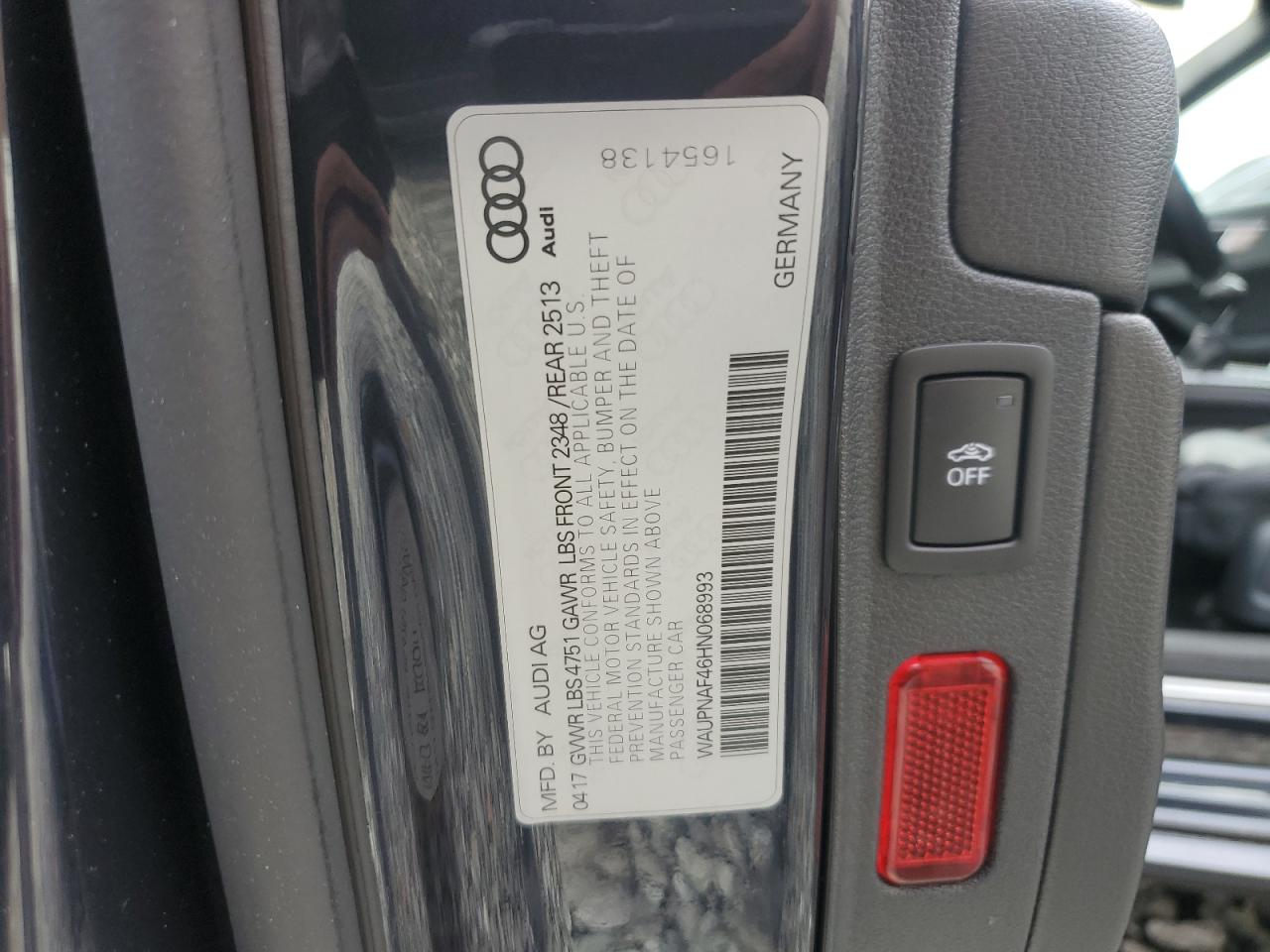 2017 Audi A4 Premium Plus VIN: WAUPNAF46HN068993 Lot: 90569785