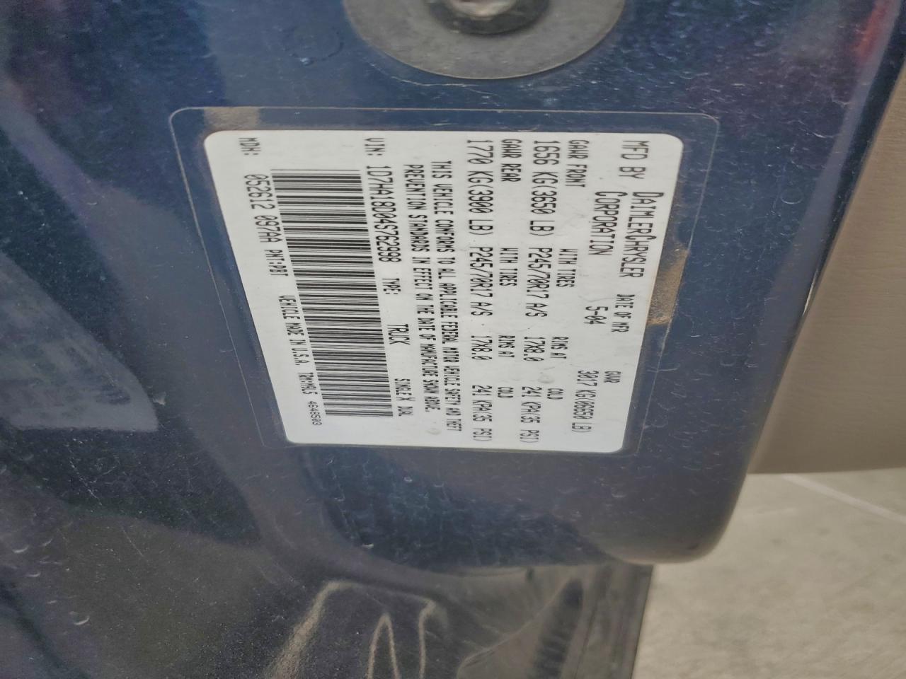 2004 Dodge Ram 1500 St VIN: 1D7HA18D04S762998 Lot: 93645555